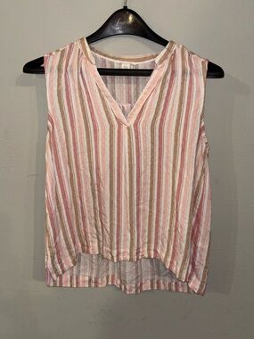 Striped Pink Tan Sleeveless V-Neck Top